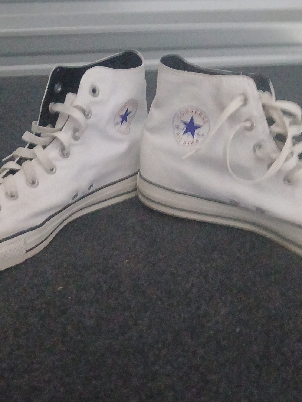 Converse White High Top Sneakers with Blue Star